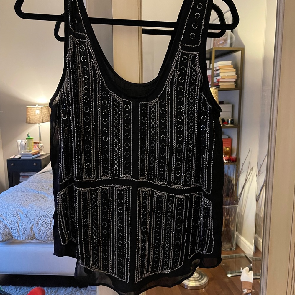 Parker draped tank top with beads. Size M. Color black beaded